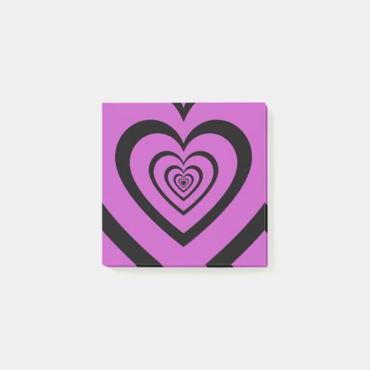 Zwart Paarse Hypnotische Hartpatroon Chic & Retro Post-it® Notes (Voorkant)