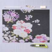 Zwart Paarse Japans Kimono Bloemen Decoupage Tissuepapier (Craft)