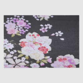 Zwart Paarse Japans Kimono Bloemen Decoupage Tissuepapier