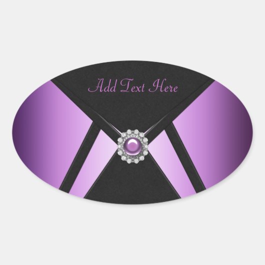 Zwart Paarse juweel Elegant Envelope Seal Ovale Sticker (Voorkant)