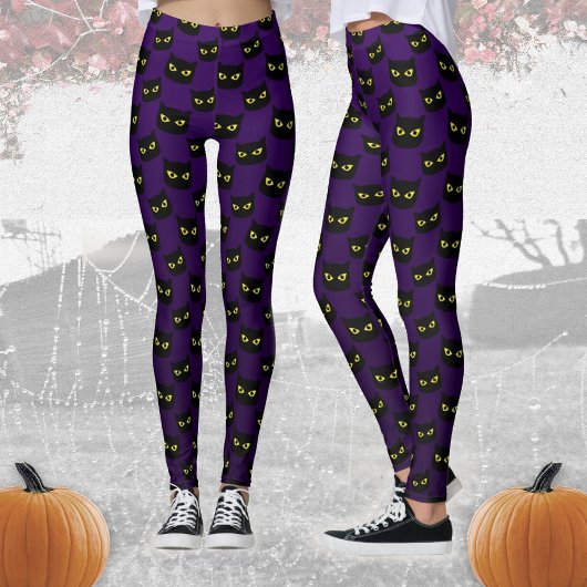 Zwart-paarse kattenhalloween patroon leggings