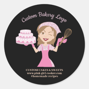 Zwart Paarse Kookster Dames Cake Decorateur Bakker Ronde Sticker