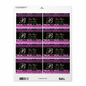 ZWART PAARSE LILA DAMASK MONOGRAM ETIKET (Full Sheet)