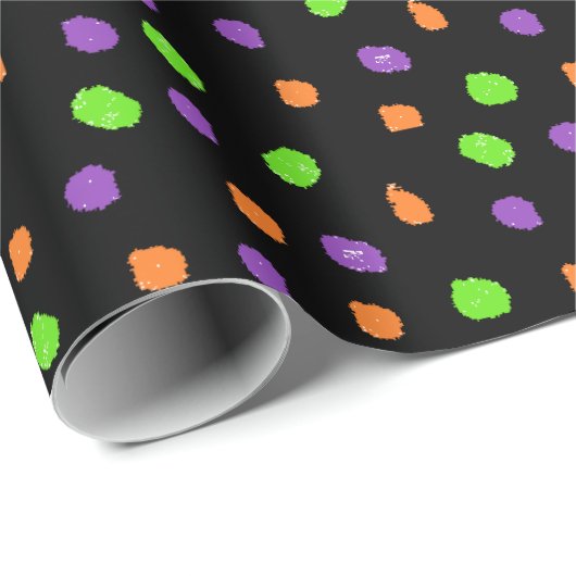 Zwart Paarse Lime Groen Sinaasappel Polka Dot Cadeaupapier (Rol Hoek)