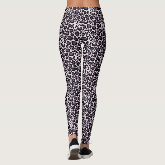 Zwart Paarse luipaard Leggings (Achterkant)