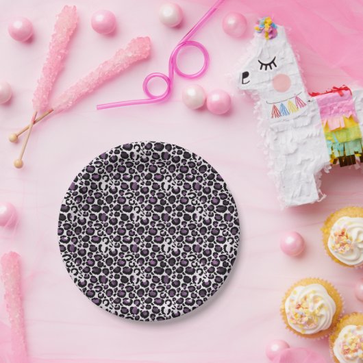 Zwart Paarse luipaard Papieren Bordje (Feest)