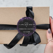 Zwart paarse meneer mrs hart bruiloft ronde sticker