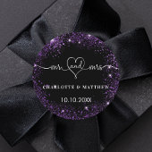 Zwart paarse meneer mrs hart bruiloft ronde sticker