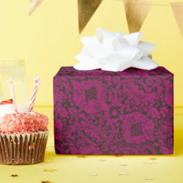 Zwart Paarse Middeleeuwse Unieke Bloemen Ornament Cadeaupapier