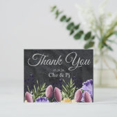 Zwart Paarse Minimalistische Floral bedankje Briefkaart (Staand voorkant)