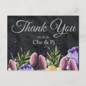 Zwart Paarse Minimalistische Floral bedankje Briefkaart (Voorkant)