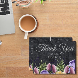 Zwart Paarse Minimalistische Floral bedankje Briefkaart