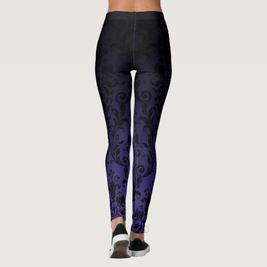 Zwart-Paarse ombre gradiënt fade Floral Damask Leggings (Achterkant)