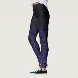 Zwart-Paarse ombre gradiënt fade Floral Damask Leggings