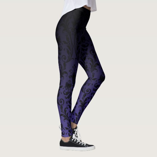 Zwart-Paarse ombre gradiënt fade Floral Damask Leggings (Rechts)