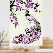 Zwart paarse pauw en kersenbloesem poster (Keuken)