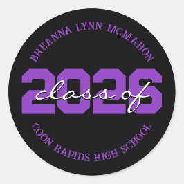 Zwart & Paarse Persoonlijke Afstudeerstickers Ronde Sticker