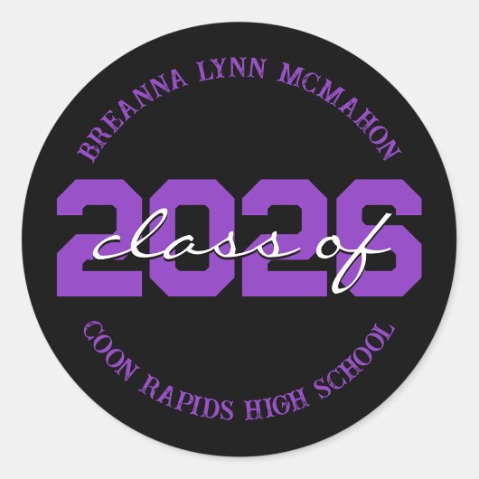 Zwart & Paarse Persoonlijke Afstudeerstickers Ronde Sticker