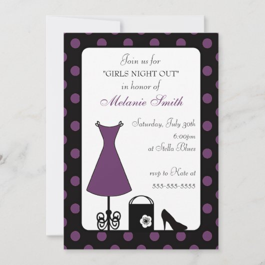Zwart Paarse Polka Dot Girl's Night Out Kaart (Voorkant)