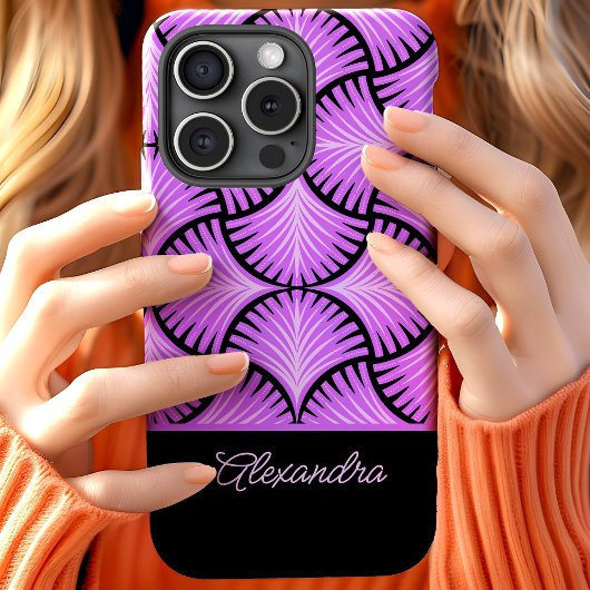 Zwart Paarse Retro Jaren 20 Gatsby Palmen Script N Case-Mate iPhone Case