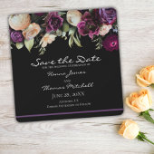 Zwart Paarse Romantisch Moody Bloemen Bruiloft Save The Date