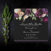 Zwart Paarse  Romantisch Moody Bloemen Bruiloft Save The Date