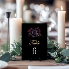 Zwart Paarse Roze Bloemen Trouwtafel Nummer Kaart