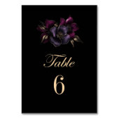 Zwart Paarse Roze Bloemen Trouwtafel Nummer Kaart (Voorkant)