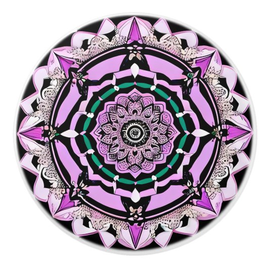 Zwart, Paarse, Roze en Blauwgroen Mandala Keramisc Keramische Knop (Voorkant)