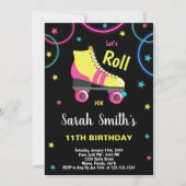 Zwart Paarse Roze Rolschaatsen uitnodigingen (Voorkant)