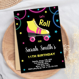 Zwart Paarse Roze Rolschaatsen uitnodigingen
