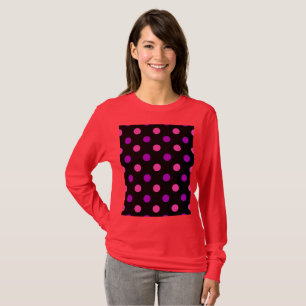 Zwart Paarse Roze Stippen Patroon T-shirt