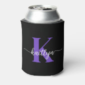 Zwart-Paarse-scriptmonogram Blikjeskoeler (Blikje Achterkant)