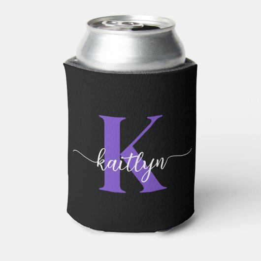 Zwart-Paarse-scriptmonogram Blikjeskoeler (Blikje Achterkant)