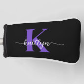 Zwart-Paarse-scriptmonogram Golfheadcover (Voorkant)
