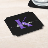 Zwart-Paarse-scriptmonogram Kartonnen Onderzetters (Gekanteld)
