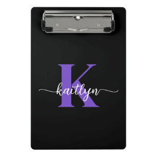 Zwart-Paarse-scriptmonogram Mini Klembord