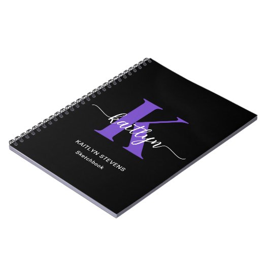 Zwart-Paarse-scriptmonogram Notitieboek (Linkerzijde)