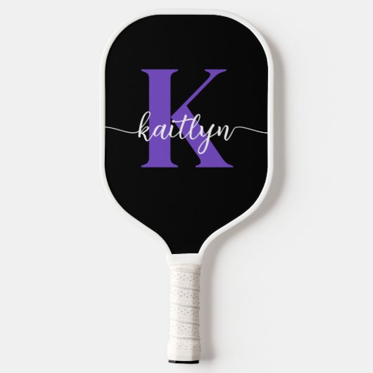 Zwart-Paarse-scriptmonogram Pickleball Paddle (Achterkant)