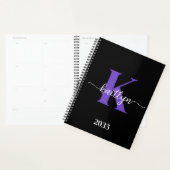 Zwart-Paarse-scriptmonogram Planner (Display)