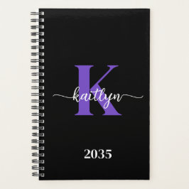 Zwart-Paarse-scriptmonogram Planner