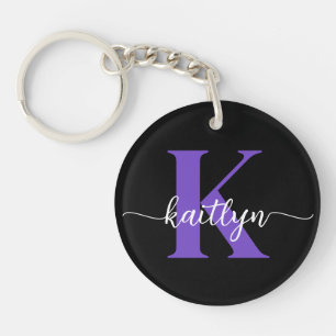 Zwart-Paarse-scriptmonogram Sleutelhanger