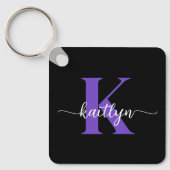 Zwart-Paarse-scriptmonogram Sleutelhanger (Voorkant)