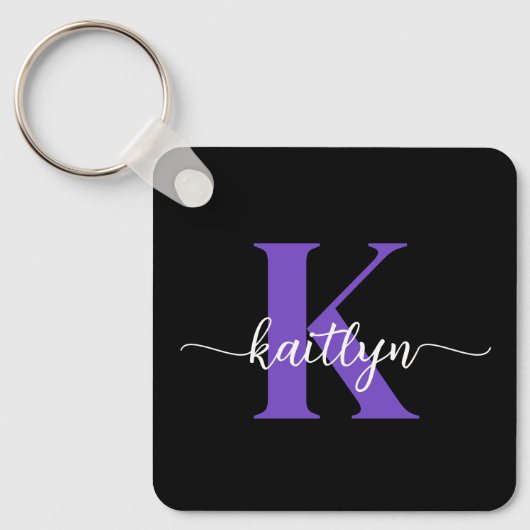 Zwart-Paarse-scriptmonogram Sleutelhanger (Voorkant)