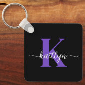 Zwart-Paarse-scriptmonogram Sleutelhanger (Voorkant)
