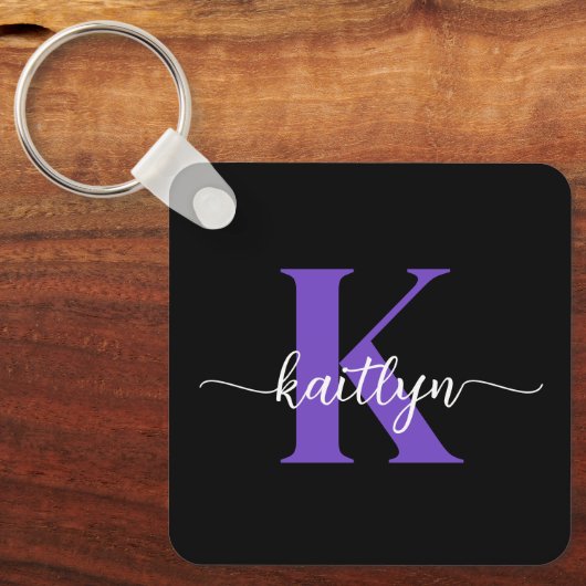 Zwart-Paarse-scriptmonogram Sleutelhanger (Voorkant)