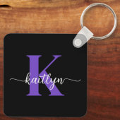 Zwart-Paarse-scriptmonogram Sleutelhanger (Achterkant)