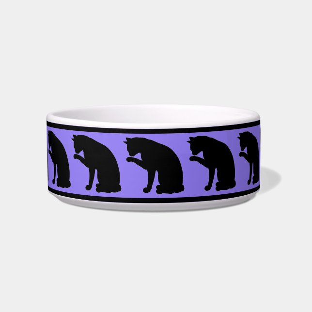 Zwart-Paarse Silhouette Cat Voerbakje (Voorkant)