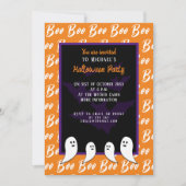 Zwart paarse sinaasappel boo Halloween spook Kaart (Voorkant)