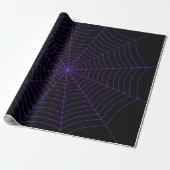 Zwart paarse spinnenweb Halloween patroon Cadeaupapier (Uitgerold)